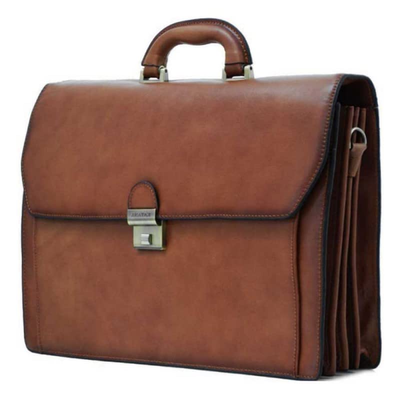 Katana - Cartable 4 soufflets en cuir de vachette - Marron