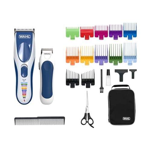 Wahl Color Pro Cordless cortadora eléctrica, con batería recargable, sin cable, 8 peines guía de colores fáciles de usar, óptima para toda la familia y para el cabello de los niños, cuchilla lavable