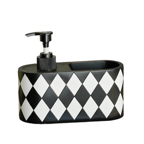 ハンドソープディスペンサー - 詰め替え可能 スポンジホルダー付きポンプボトル | ブラック アンド ホワイト キッチン 石鹸ディスペンサー - ローション シャワー カウンタートップ 家庭用 トイレ オフィス 寮 ホテル向け