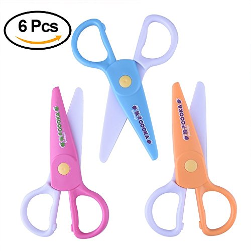 COOKA Plastic Safety Scissors, Pre-school Training Scissors Art Craft Scissors for Kids and Students (6 Pieces)