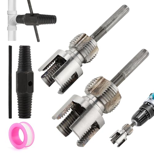 Integrated Internal & External Pipe Threading Tool with Screw Extractor & Sealant Tape Dual-Function PVC Pipe Threader Kit, Electric Drill Compatible for Plumbing, DIY 1/2