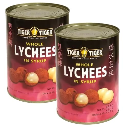 Tiger Tiger Thai Whole Lychees in Syrup in Tin for Dessert Cocktails Drink Topping 567g (Pack of 2)