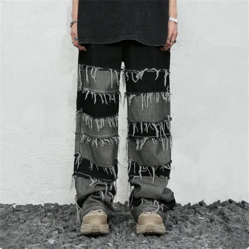 Men Y2K Baggy Stacked Jeans Pants Clothing Patchwork Straight Loose Long Trousers4