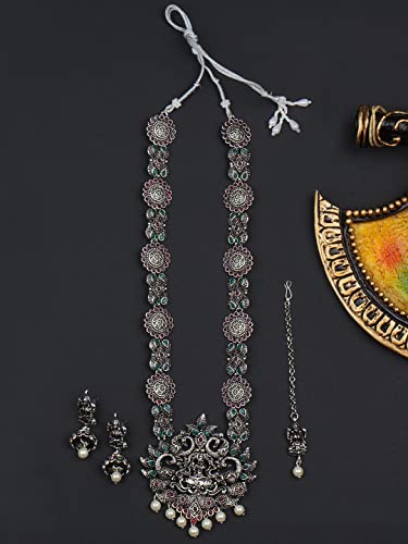 Matushri Art Brass Brass Necklace Set for Women (Silver) - Image 3