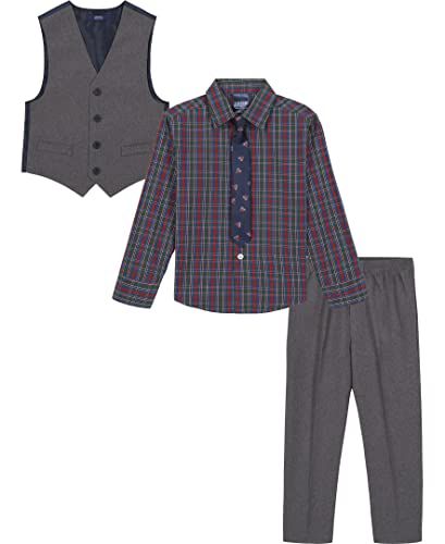 Image of IZOD Boys' 4-piece Formal Dress Up Suit Set, Vest, Pants, Collared Shirt, and Tie