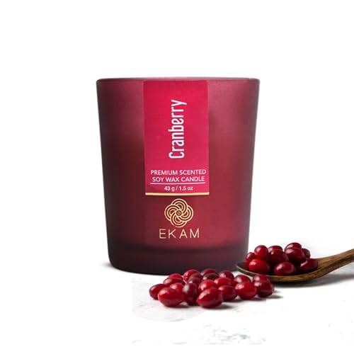 Image of EKAM Cranberry Votive Soy Wax Scented Candle, 40 Grams, 10 Hours Burn Time| Long Lasting Premium Candles | Ideal for Home Decor | Gifting & Aromatherapy