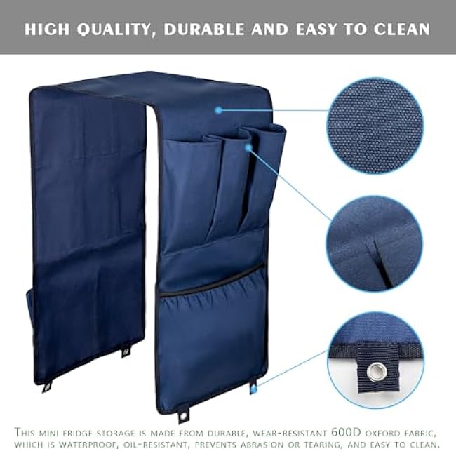 Mini Fridge Organizer with 12 Pockets, Smart Dorm Mini Fridge Accessories, Over the Fridge Caddy Organizer for Daily Stuff, Blue