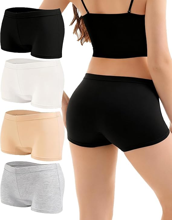 4 Pack Women's Cotton Boyshorts Panties Boxer Briefs for Ladies Full Coverage Underwear-image-47