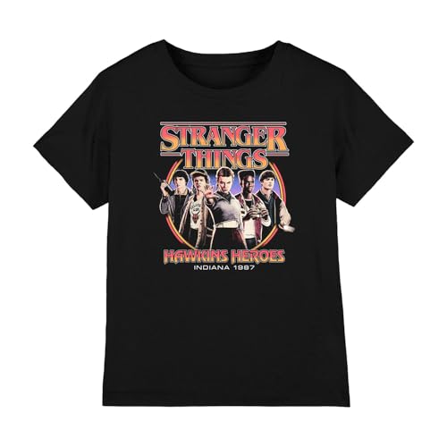 Stranger Things Hawkins Heroes Group 1987 Camiseta Infantil, Negro, 12–13 A