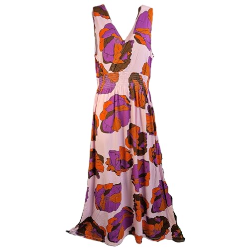 Aniston Maxikleid, Flieder mit Blumenmuster, V-Ausschnitt, Taillenbund mit Gummizug, Orange-Violett (DE/NL/SE/PL, Numerisch, 44, Regular, Regular, Flieder)