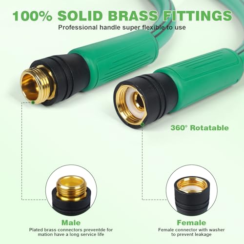 Aiode GARDEN HOSE GREEN Hose 5/8 Inch X 15Ft 25Ft 35Ft 50Ft 100Ft 150Ft 3/4 Inch Solid Brass Fittings Heavy Duty Water Hose Super Flexible All-Weather Lawn & Garden Watering Equipment thumb #2