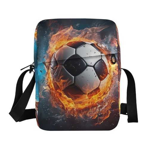 Crossbody Bag Fire Flame Football Messenger Bag for Women Men Purse Shoulder Bag Satchel Bag with Adjustable Strap 214B1731
