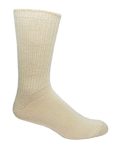 96% Merino Wool Non-binding Casual Socks (3 Pairs) (Large (8-12 Shoe), Natural)