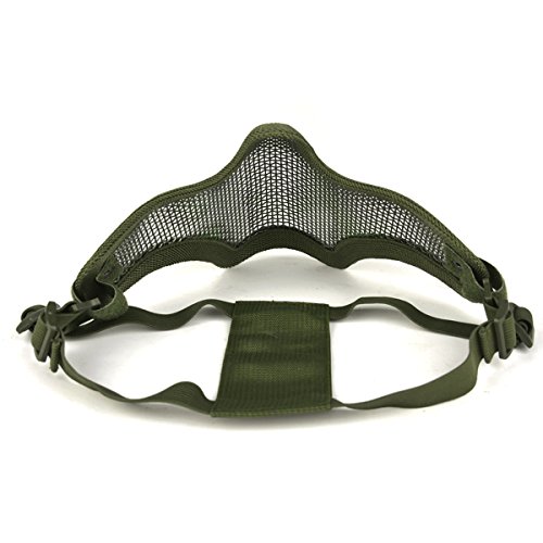 OUTGEEK Airsoft Half Face Mask Steel Mesh and Goggles Set For Halloween and Xmas(army green set)2