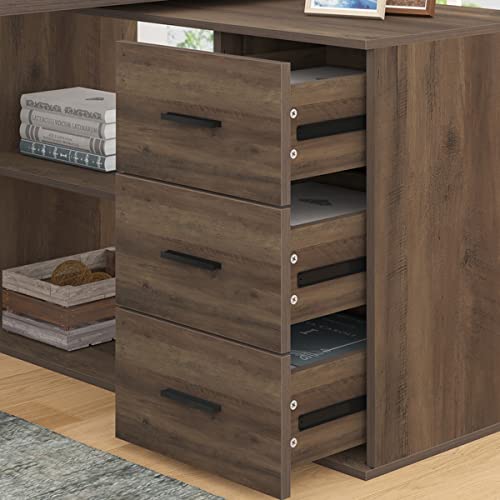 Hsh L Shaped Desk With Storage Cabinet, Wood L Shape Desk With Drawers Shelf, Large Corner Computer Table In Home Office Bedroom, Industrial Pc Desk For Executive Writing Work Study, Rustic Oak, 55 In #TOP4