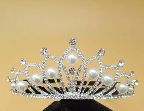 Rubela Latest Princess Pearl & CZ Crown Hair Accessory For Women & Girls