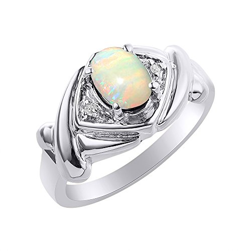 Juego de anillos de ópalo y diamante en plata de ley – XO Hugs & Kisses – Anillo de piedra de nacimiento de color Juego de anillos de ópalo y diamante en plata de ley – XO Hugs & Kisses – Anillo de piedra de nacimiento de color