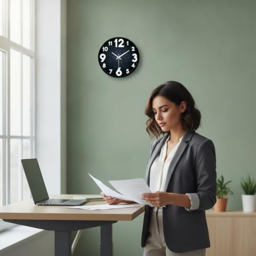 Image of Modern 3D Hexagon Wall Clock for Gaming Room & Office Decor | Round Analog Silent Non-Ticking Tech Watch with Black Frame | Futuristic Blue Geometric Pattern Timepiece for Bedroom & Man Cave