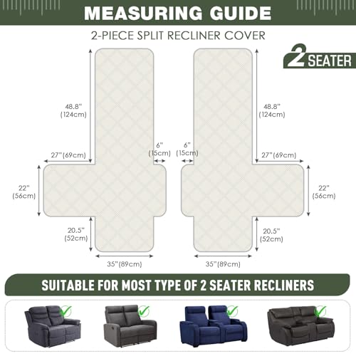 Image of TAOCOCO 100% Waterproof Loveseat Recliner Covers 2 Seater, Split Loveseat Covers for Reclining loveseat, Non Slip Reclining Couch Cover with Double Straps for Kids, Pets(2 Seater, Bean Green)