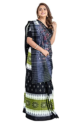 Image of Odisha Sambalpuri Handloom Ikat Women's Cotton Saree, Odisha Handloom Handmade Pure Cotton Khandua Saree, Ikkat Orissa Traditional Handloom Saree Without Blouse
