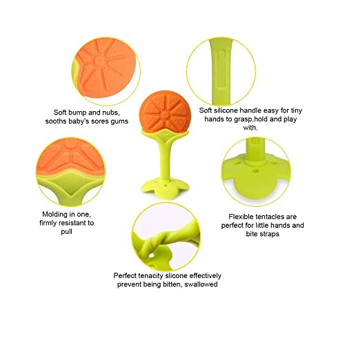 Image of 1 Baby Skin Care Powder Talcum Puff Case Cum Container Box With 1 Soft Silicone Fruit Shape Molar Teething Toy for Toddlers Kids and Infants BPA Free (DESIGN 205)