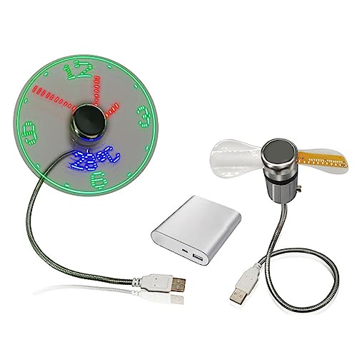 Image of Led Clock Fan with Temperature Desktop Flexible Cooling Fan for Desk Summer Travel