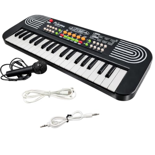 Image of TWIST & TURN Piano Musical Toy Keyboard for Kids with Microphone & AUX Cable | Electronic Piano, Multiple Sound Modes & Recording Function & Early Learning Instrument, Indoor Play - Black (430)