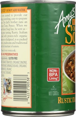 Image of Amy's Soup, Vegan Hearty Rustic Italian Vegetable Soup, Gluten Free, Made With Organic Beans and Rice, Canned Soup, 14 Oz