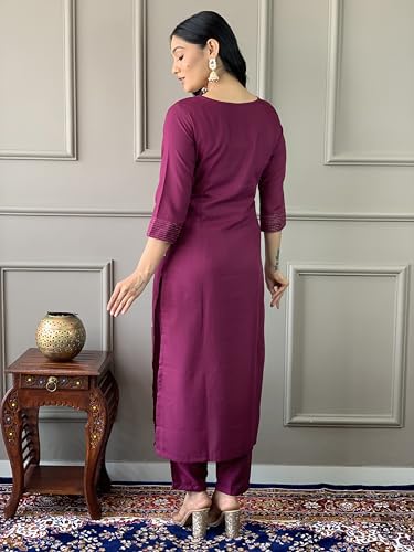 Image of Naixa Women's Viscose Embroidered Straight Kurta with Viscose Pant and Silk Blend Printed Dupatta Sets (NK-430)