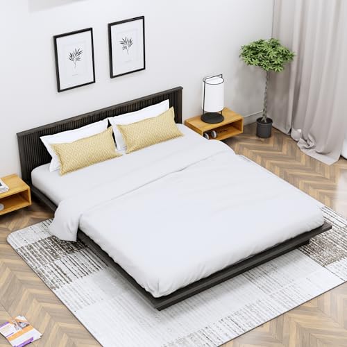 Image of Bniture Modern Low Height King Size Bed Without Storage | Engineered Wood Platform Bed Designer Headboard | Bed King Size Wooden Cot Double Bed for Bedroom 3 Year Warranty (Flower Wenge)