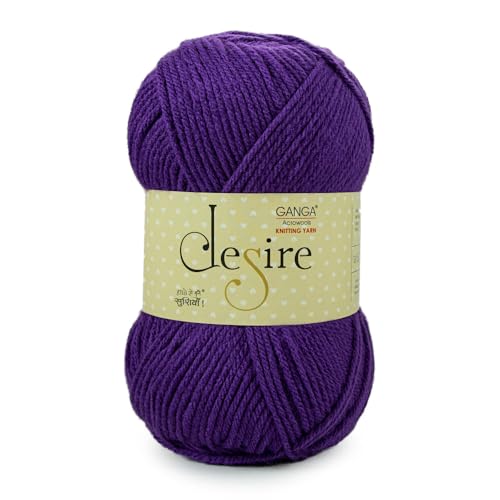 Image of Ganga Acrowools Acrylic Desire Hand Knitting and Crochet Yarn. Pack of 1 Ball - 100Gms. Shade No - (DIS0090) Purple