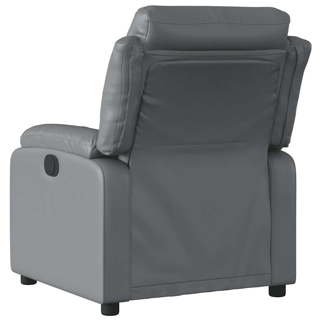 Fotel do masażu, szary, sztuczna skóra z 6-punktowym masażem wibracyjnym, ręczna funkcja leżenia do 135 stopni, ergonomiczne oparcie, stabilna konstrukcja drewniana, metalowa konstrukcja