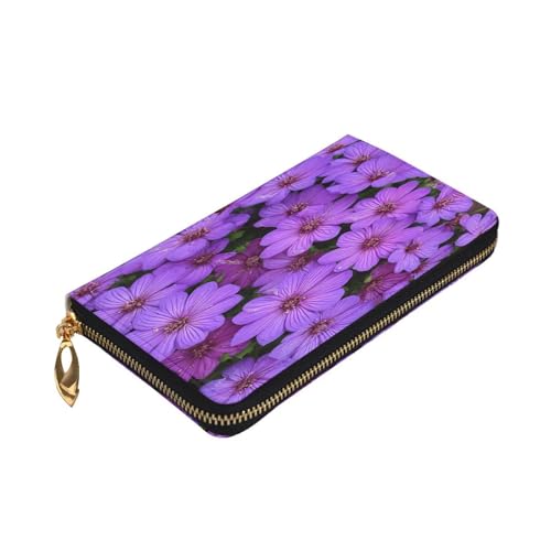 Leather Wallet for Women & girls, Fashion Long billfold Wallets, Ladies purse for Daily, Purple Lily Flowers ID card package, Slim Thin RFID Blocking Credit Card Wallets with Zipper Coin Pocket3