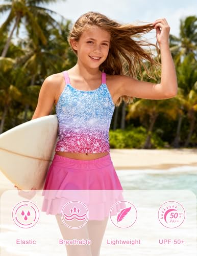 Image of ALISISTER Girls Tankini Swimsuit Two Piece Bathing Suits Summer Beach Swimwear with Shorts for 7-12 Years