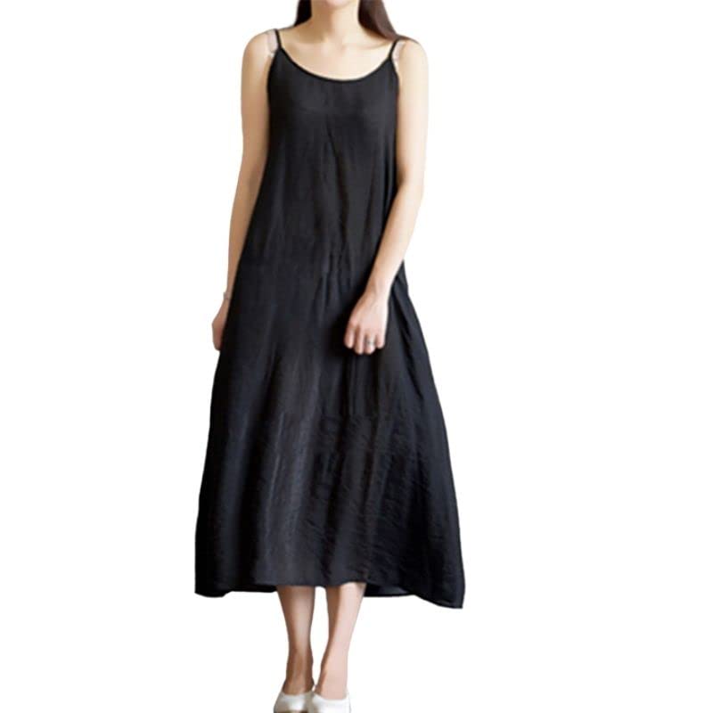ZEEREE Women's Cotton Silk Full Slips Dress Long Under Dress Nightgowns Camisole Slip Dress Chemise Cami Dress Petticoat