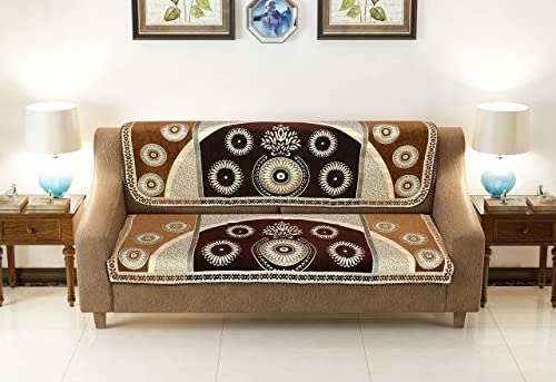 Image of SAWNA Homes Sofa Cover with Cushion Cover 3 Seater and 2 Seater - Chenille Velvet Sofa Covers Set of 10 Pcs 5 Seater - 3+1+1 Panels for Home Living Room Sofa Couch Decor (Coffe)