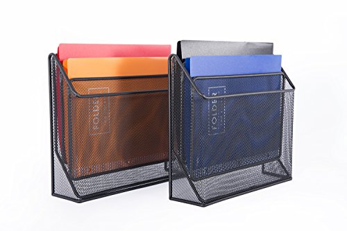 DESIGNA 3 Tiers File Folder Organizer, Mesh Standing File Organizer, Magazine Holder, Black (2 Pack)