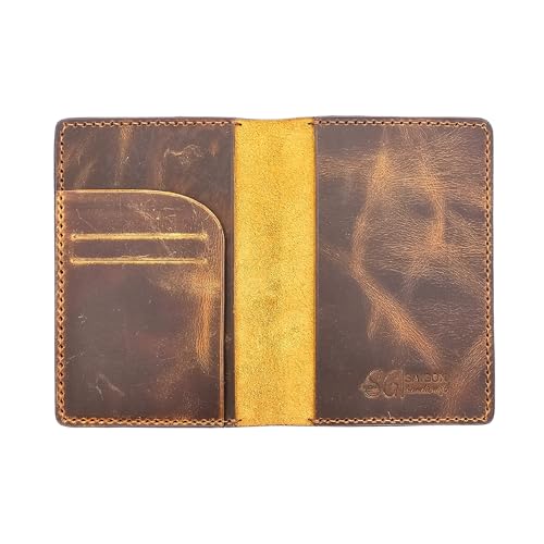 Leather Passport Holder for Men and Women - Handmade Vintage Travel Wallet - Mens Passport Case with Card Organizer - Genuine Leather Passport Cover - 2 Card Slots (Style A)