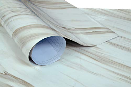Image of Self Adhesive Gloss Vinyl Wrap Film, High Gloss Marble Furniture Film Wallpaper (24 * 96 inch, White Stone)