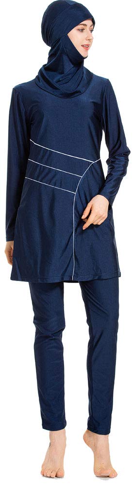 Muzułmański kostium kąpielowy – muzułmański strój kąpielowy dla muzułmańskich kobiet – hijab zdejmowany (niebieski, Azja 4XL~biust: 108cm)