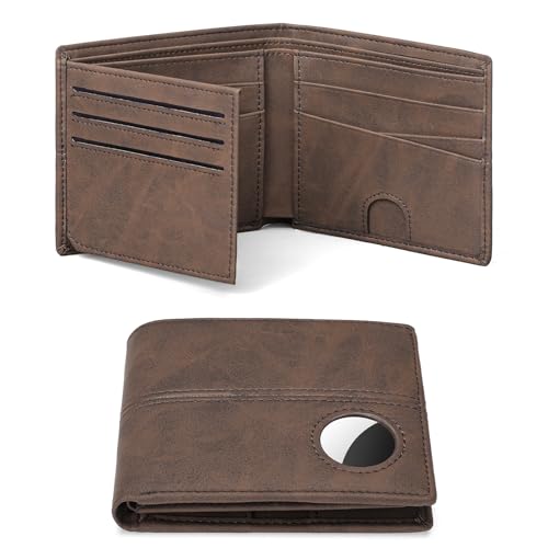 GAEKEAO Mens Wallet with AirTag Holder - Bifold RFID Blocking Air Tag Wallet, AirTag Wallet Men Leather Wallets for Men AirTag Gifts for Him (Airtag Not Included)