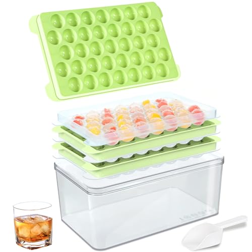 Ice Cube Tray, 3 Packs Round Ice Cube Trays for Freezer, Easy-Release 1 IN X 111 Pcs Ice Ball Maker Mold with Removable Lid and Bin Making Ice Balls for Tea Coffee Cocktail Whiskey (Green)