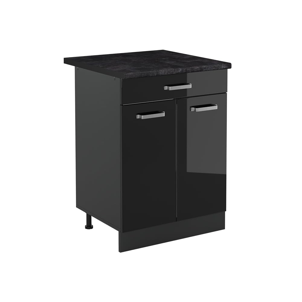 Vicco Meuble Bas de Cuisine R-Line, Noir Haute Brillance/Anthracite 60 cm