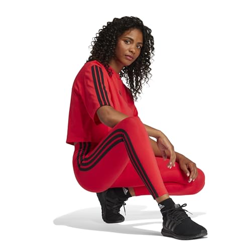 adidas Damen Essentials 3-Stripes Cotton T-Shirt, Pure Ruby/Black, XXS – Ansicht 5