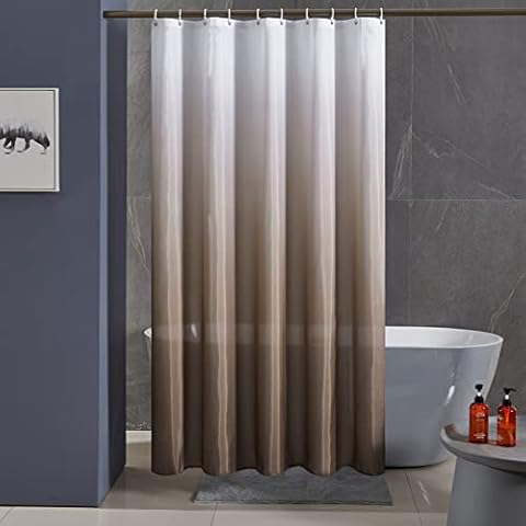 Furlinic Shower Curtain for Bathroom Mould Proof Polyester Fabric Wetroom Bath Curtains Waterproof Washable with 10 Hooks White to Brown 60x72 Inch(150x180cm) Cover
