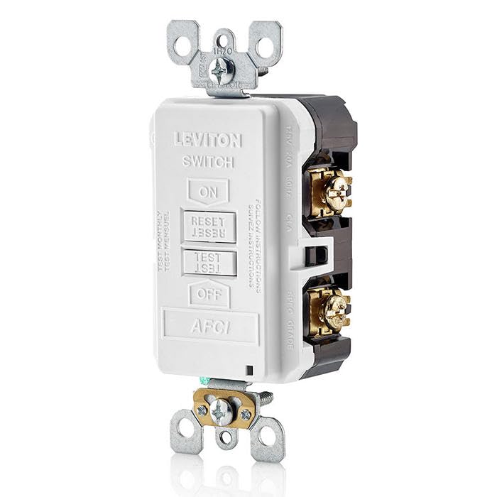 Image of Leviton Blank Face AFCI, 20 Amp, Self Test, LED Indicator Light, Provides AFCI Protection Where an Outlet is not Needed, AFRBF-W, White