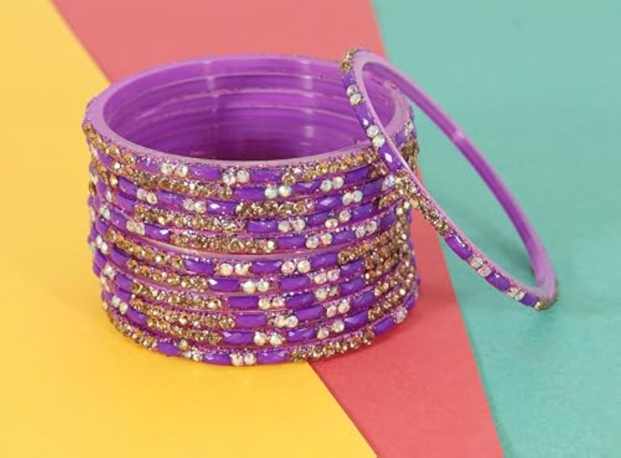 Purple Stone Glass Bangles Kaanch ki Choodiyan