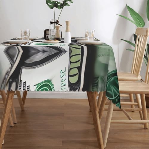 Nappe rectangulaire motifs billets 137x182 cm imperméable pour table de cuisine