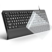 Large Print Computer Keyboard,High Contrast Big Letter Keyboard for Seniors Visually Impaired Low Vision,Laser Etched Non-Fade Keys,Wired USB Full Size with Wrist Rest for WindowsNo Backlit