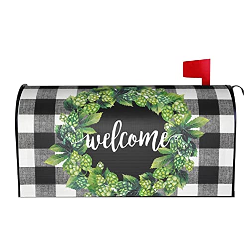 Sweetshow Welcome Box Wreath Buffalo Plaid Decor Mailbox Cover Spring Mailbox Covers Magnetic 21" X 18" Large Mailbox Wraps Post Letter Box Covers Garden Decorations Outdoor #TOP2
